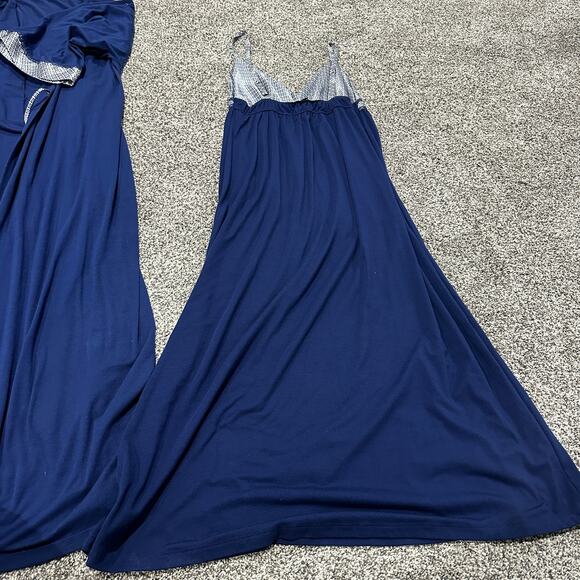 JONES NEW YORK Blue Adjustable Strap Nightgown and Belted Robe Set, Size Medium - Picture 2 of 9